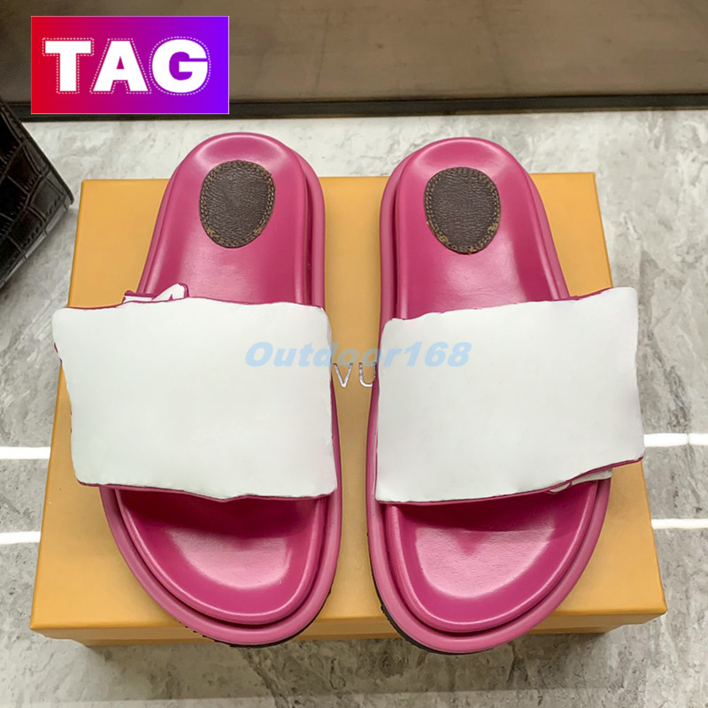 2023 Women slippers designer Pool Pillow slides Mules flat sandals womens shoes Embossed Mule Sliders Mens platform Slide summer slipper nylon cool beach Sandal