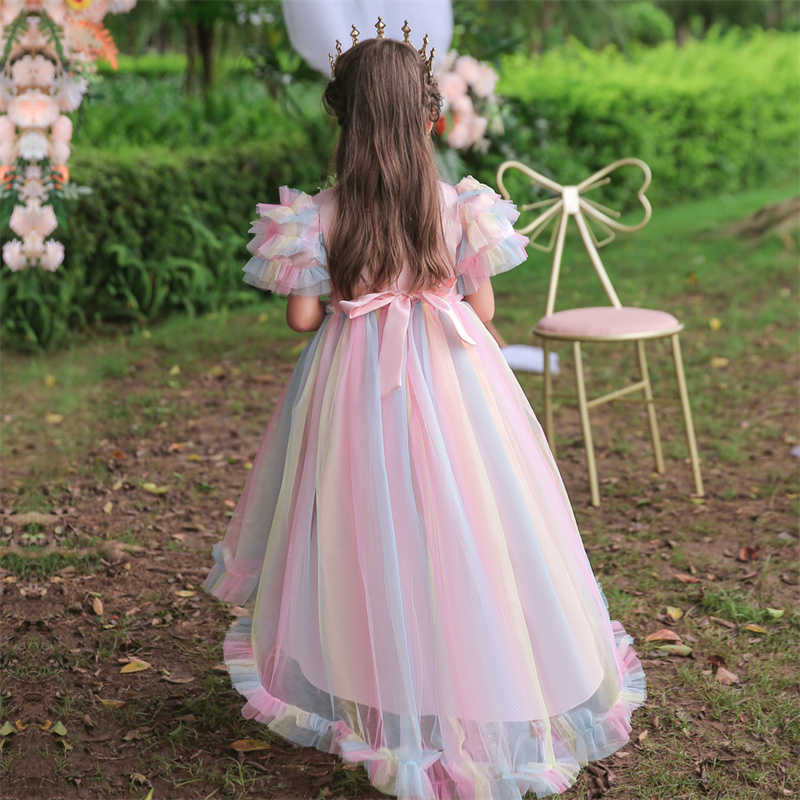 Girl's Dresses Summer Girls Fluffy Princess Dress Teen Girl First Communion Ceremony Long Trailing Clothing Kids Bridesmild Party Vestidos W0224