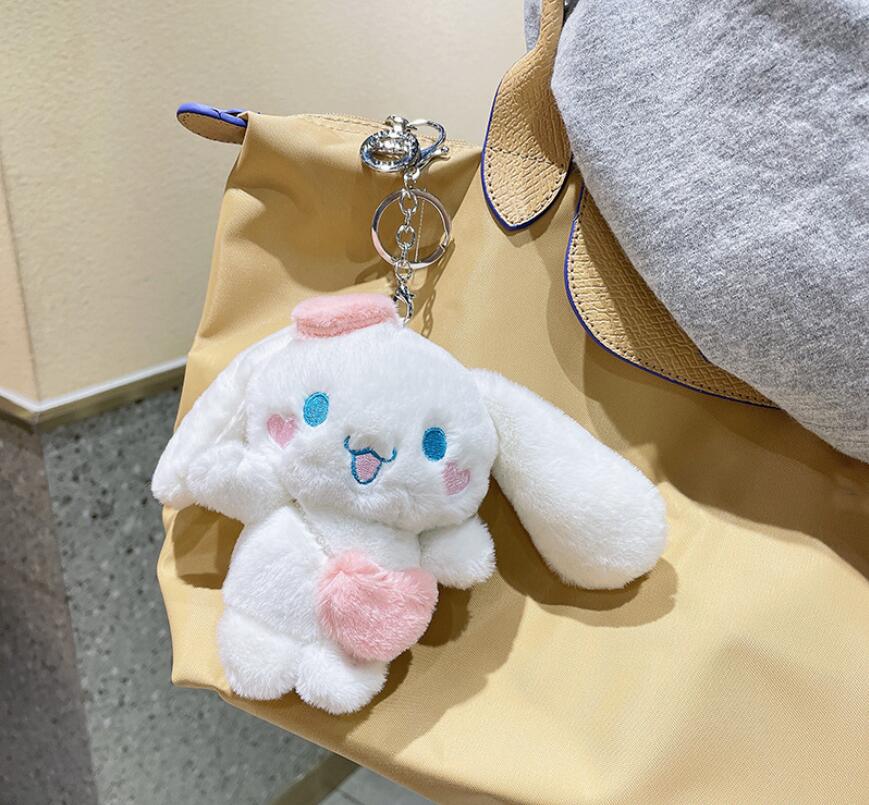 INS Cute Love Heart Cinnamoroll Plush Keychain Jewelry Schoolbag Backpack Ornament Hanger Kids Toy Gifts