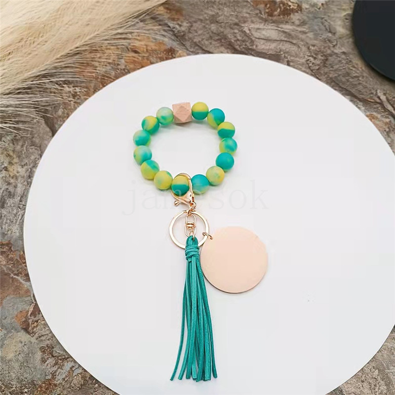Tassel Bead String Bracelet Keychain Food Grade Silicone Beads Bracelets Women Girl Key Ring Wrist Strap DF0688634078