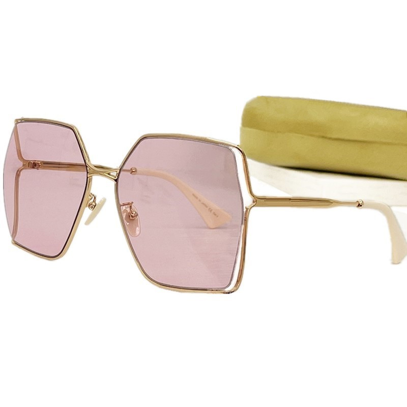 Lux Women Hollow Design Sunglasses UV400ビッグメタルスクエアフレームライトグリーンレンズファッションモデル眼鏡65-17-140女性ゴーグルフルセットケース