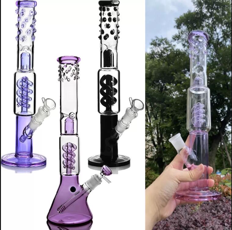 Hookahs Big Glass Bong Spiral Percolator Freezable Coil Condenser Heady Oil Rig Smoke Water Pipes Funktioner med 14 mm skål