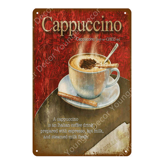 Classic Cafe art painting tin sign Mocha Metal Tin Signs Drink Tea Coffee Vintage Poster Wall Plate For Bar Home Kitchen Decor Wall metal Sticker Size 30X20CM w02