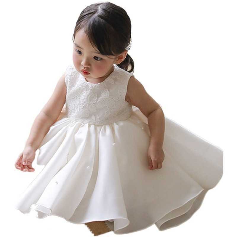 女の子のドレス2023プリンセスボールガウンfor baby baird kids leaveless laceフレアプレーンホワイトミディドレス子供エレガントパーティーウェアキッドフロック