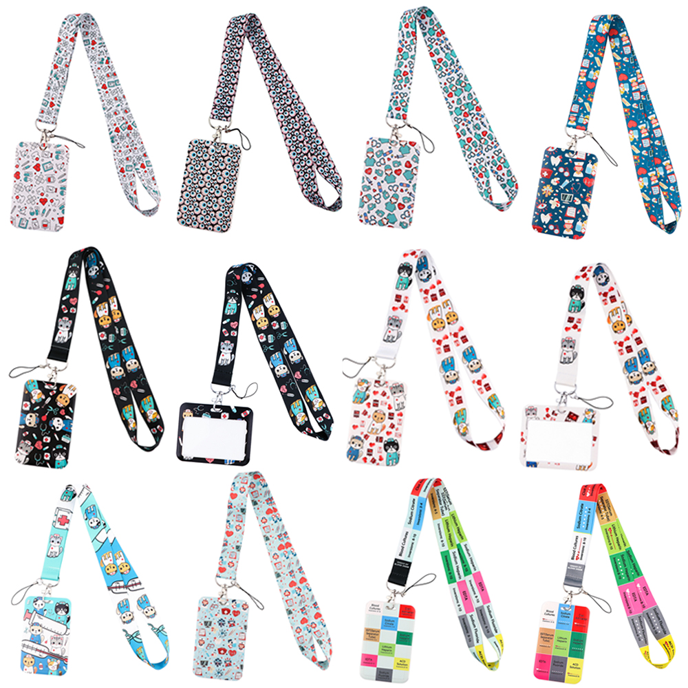 10 Pcs / Lot Fashion Accessories Custom Nursing Design Neck Strap Polyester Nurse Medical Print Accessories Lanyard And Card Holder For Office Worker Accessories