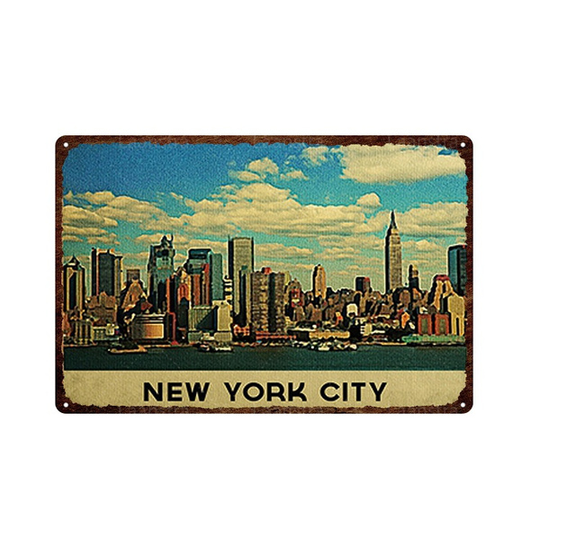 Varie città Decorazioni vintage Targhe in metallo Poster London New York Decorazione da parete in lamiera di metallo Pittura su ferro Car Club Decorazione Poster 30X20cm W03