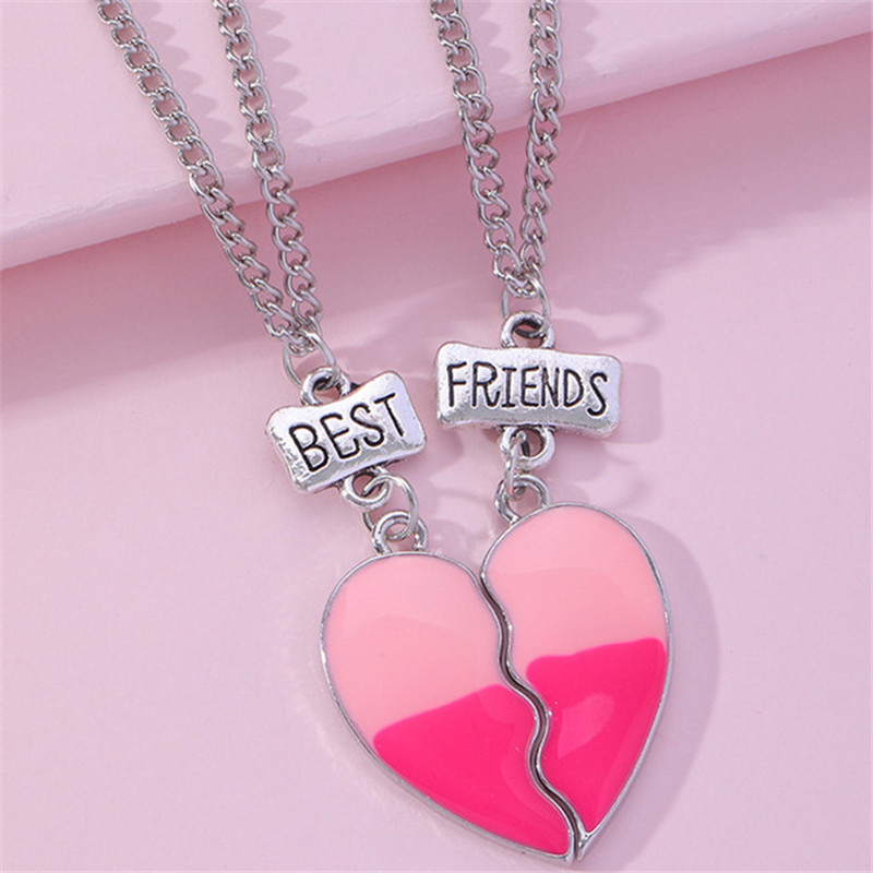 Beste Freunde Buchstaben 2 teile/satz Designer Halskette für Kinder Rosa Lila Herz BFF Schmetterling Anhänger Student Halsketten Silber Kette Freundschaft schmuck Freund Geschenk