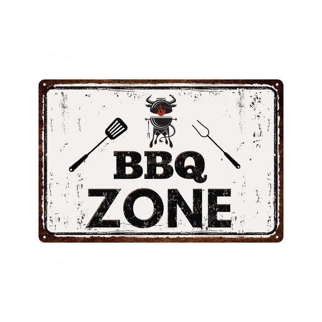 Avertissement BBQ Sign No Smoking Vintage Tin Sign Metal Sign Décoration pour Garage Quiet Zone Home Backyard Décoration murale Plaque personnalisée Tin Signs Taille 30X20CM w01