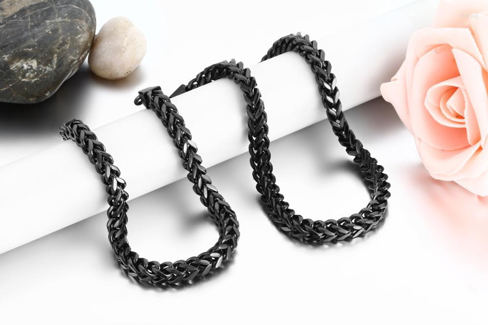 Chains 6mm Width Mens Stainless Steel Black Classic Square Cuban Curb Link Chain Men Necklace Long311x