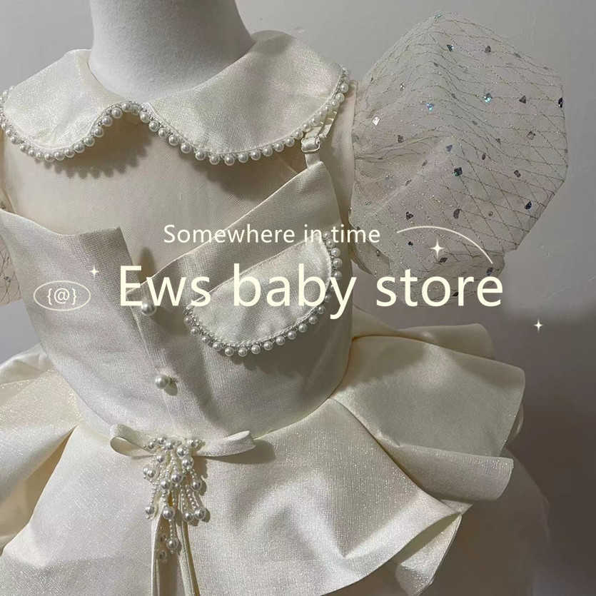 Robes de fille bébé espagnol Lolita princesse robe de bal arc perles conception fête d'anniversaire baptême vêtements robes pour filles Pâques Eid A1348 W0224