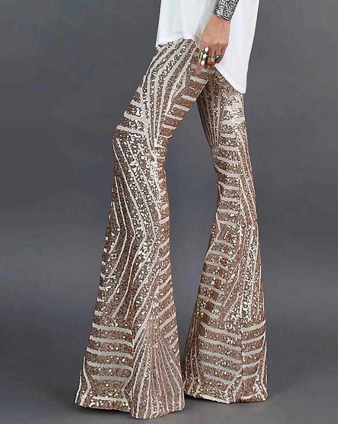 Spodnie damskie Capris 2022 nowa moda elegancka damska spodni błyszczącego wysokiej talii Dzwonek cekinów Pantins Samice Ostra dla kobiet T230303