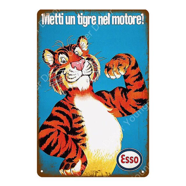 Retro Esso Ekstra Sanat Boyama Metal İşaretleri Tiger Motor Yağı Poster Dekoru Pub Bar Araba Garaj Benzin Plakası Vintage Ev Kişiselleştirilmiş Dekorasyon Boyutu 30x20cm W02