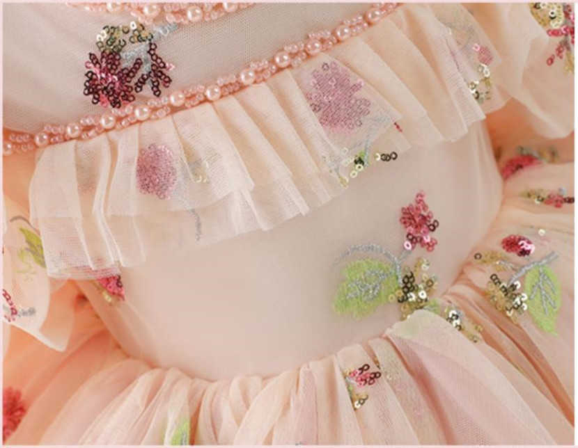 Robes de fille bébé espagnol Lolita princesse robe de bal paillettes maille couture anniversaire baptême mariage Eid robes de bal pour les filles A2422 W0224