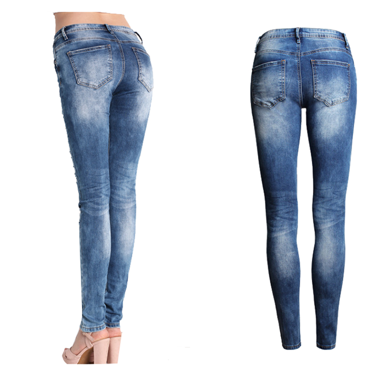سراويل جينز سليم زرقاء سليم ممزق للنساء الضيق المنحوتات المنحوتة جينز جينز جينز عالية الخصر