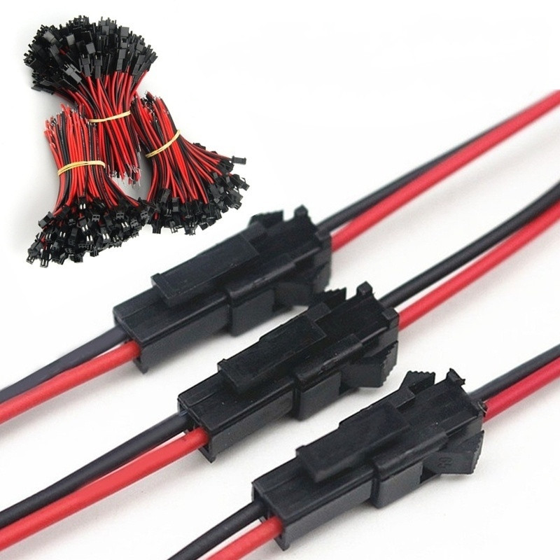 es de connecteurs SM longs, accessoires d'éclairage, prise de fil terminal mâle à femelle, connecteurs de fil d'épissure, fil rouge et noir, plafonnier LED D2.0