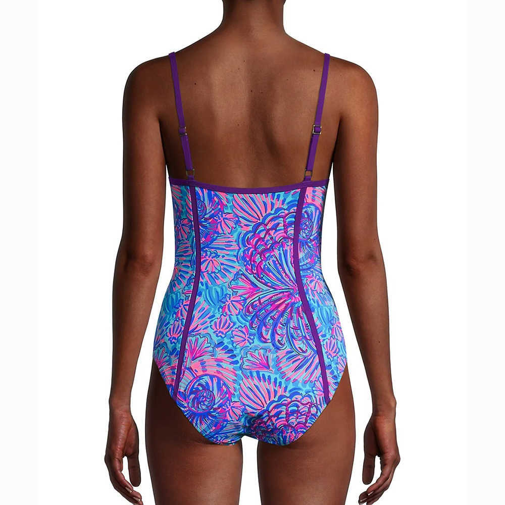 Women's Swimwear Purple One-piece Swimsuit Fashion Sexy Print Bikini Set and Beach Cover Up Triangle Retro Swimwear Women Bathing Suit Beachwear T230303