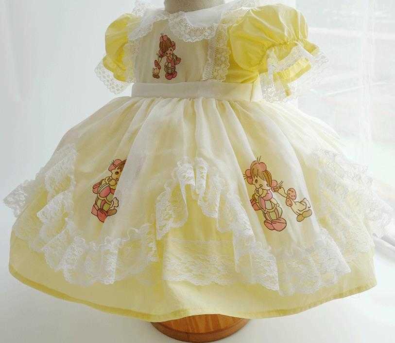 Abiti da ragazza Nuovi vestiti bambini cuciture in pizzo giallo vestito da ragazza in pizzo cartone animato vestito da principessa bambini W0224