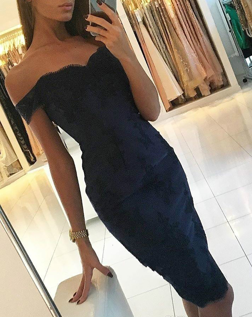 Sexig marinblå cocktailklänning arabisk dubai stil knä längd formell klubb bär hemkomst prom party klänning plus storlek
