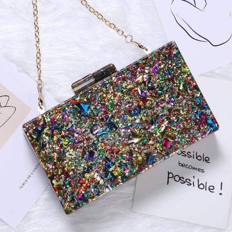 Bling Handväskor för kvinnor Evening Party Square Box Clutch Purse Shiny Clutch Pouch Bright Luxury Fashion Women Evening Bag 230303