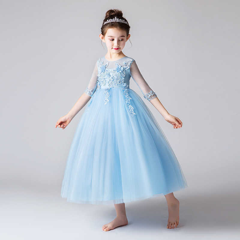 Girl's Dresses White Kids Party Bridesmaid Dresses For Girls Wedding Come Half Sleeve Flower Girl Dress Children Birthday Princess Clothes W0224