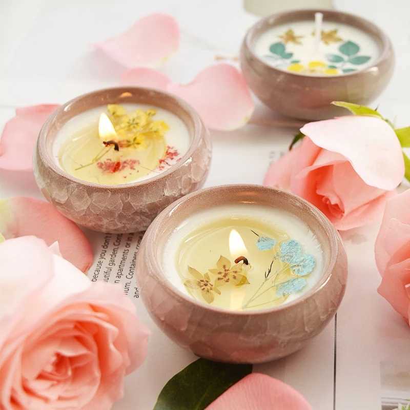 1 st blommor aromaterapi soja vax doftljusljus tårta toppers bröllopskakor efterrätt dekor födelsedag dekoration
