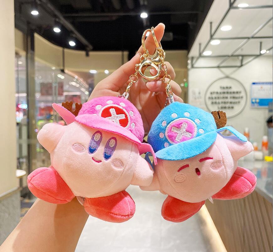 INS Cute Different Colors Hat Kirby Plush Keychain Jewelry Schoolbag Backpack Ornament Kids Toy Gifts About 12cm