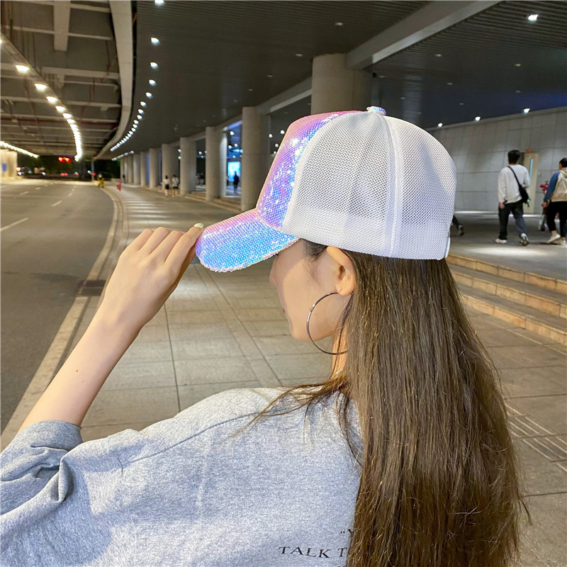 Ny Shiny paljetter Baseball Cap Women Girl Summer Mesh Breattable Snapback Sun Hat Outdoor Sports Hip Hop Cap Streetwear XY696