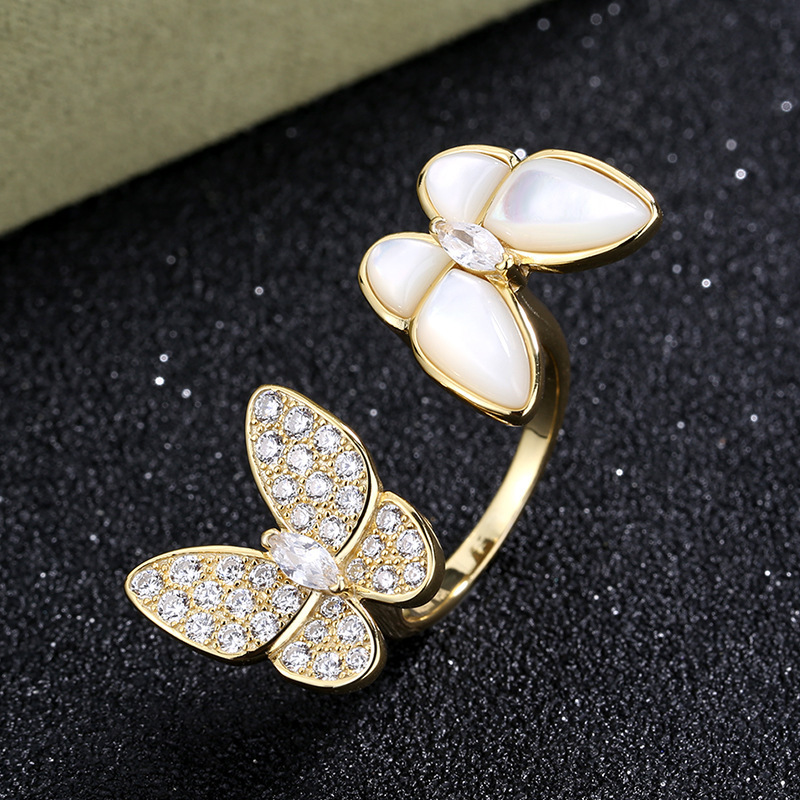 High version fritillary stones butterfly ring three-dimensional light luxury index ring female personality fashion niche internet 146P