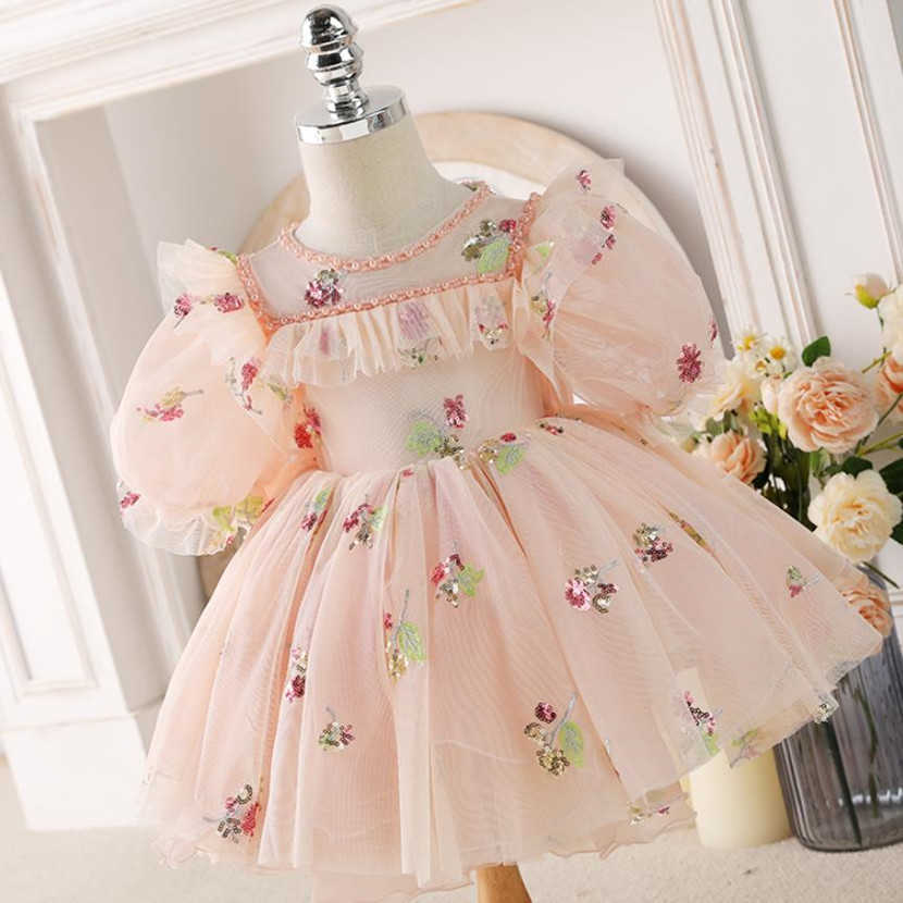 Robes de fille bébé espagnol Lolita princesse robe de bal paillettes maille couture anniversaire baptême mariage Eid robes de bal pour les filles A2422 W0224