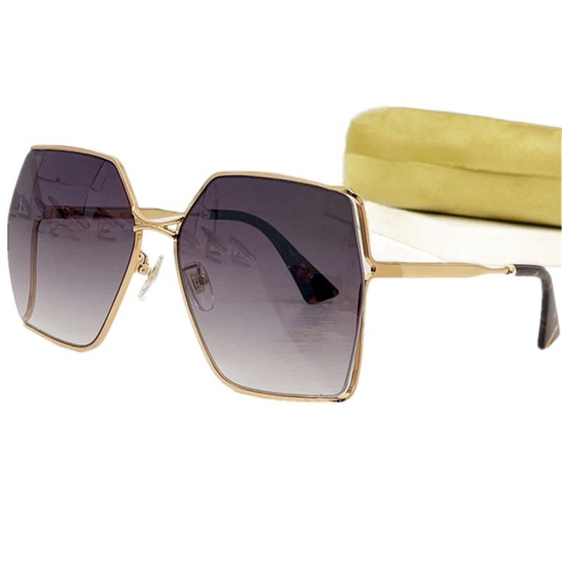Lux Women Hollow Design Sunglasses UV400ビッグメタルスクエアフレームライトグリーンレンズファッションモデル眼鏡65-17-140女性ゴーグルフルセットケース