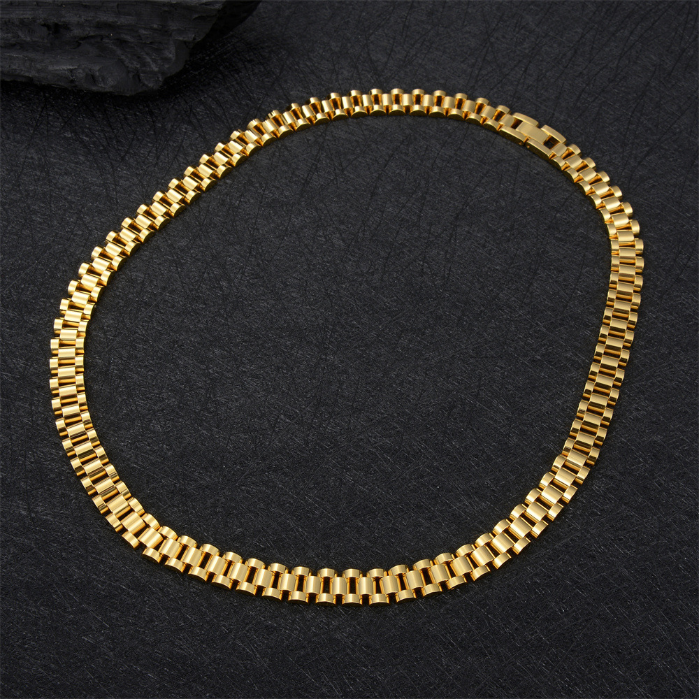 10MM Hiphop Watchband Link Necklace Bracelets For Men Women 18K Gold Plate Stainless Steel Luxury Watch Chain Biker Necklaces Jewelry