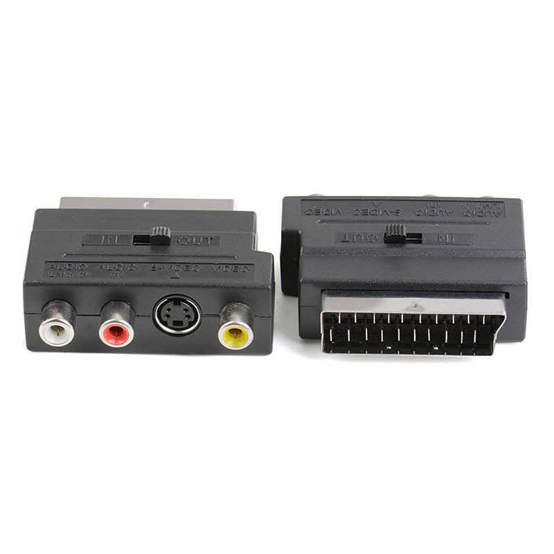 21Pin Scart Adapter AV-block till 3 RCA Phono Composite S-Video med in/out-omkopplare