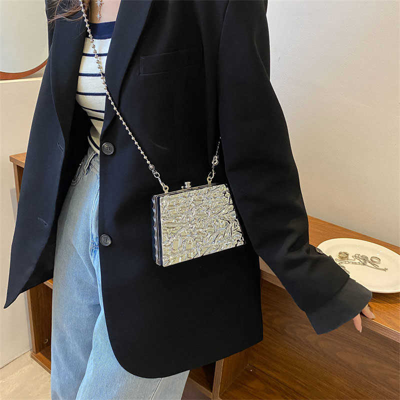 Women's Bag Fashion Gold Box Bag Handbag For Women Fashion Party Evening Shoulder Messenger Bag Metal Chain Lady Clutch Purse 230303