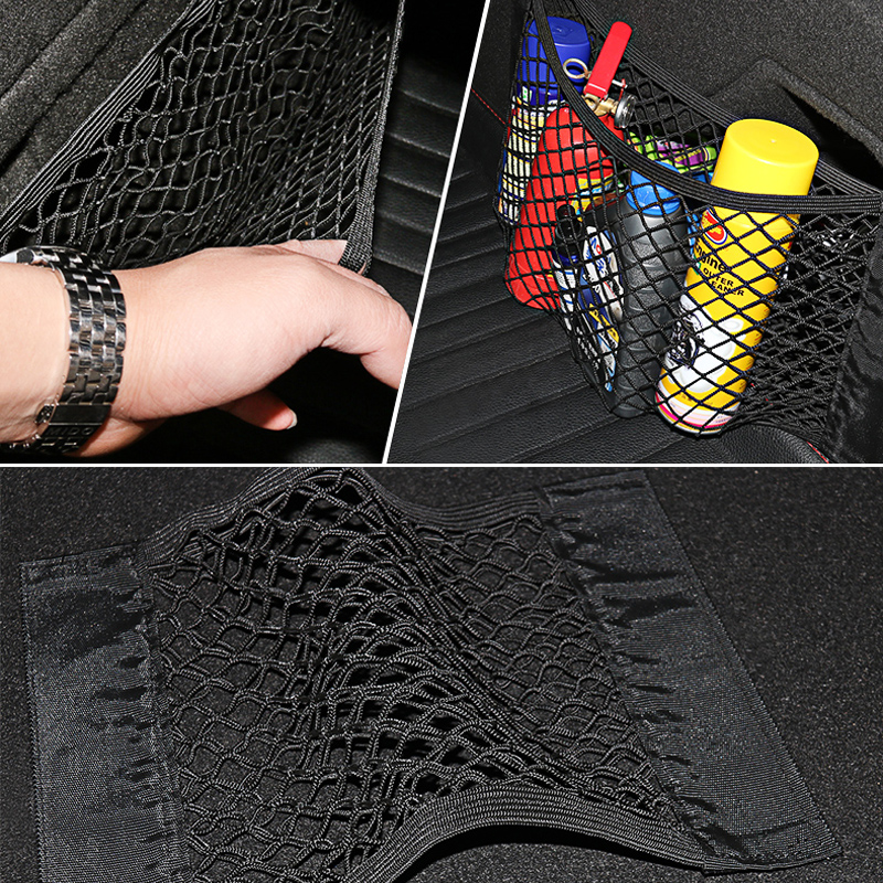 Universele auto achterstoel mesh Organizer Trunk Seat Elastic String Net Magic Sticker opbergzak Pocket Cage Auto Organizer BETACHT TAG