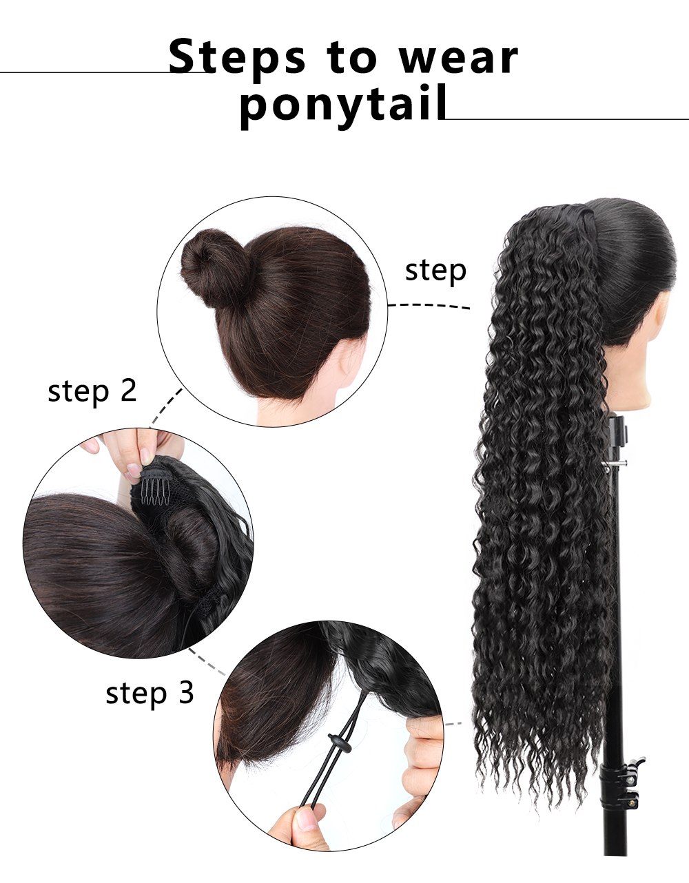 Kinky krullend trekkoord Human Hair Ponytail Hairpiece for Black Women Low High Clip Ins Nieuwe paardenstaartstijl Natuurlijk zwart 1B 100G-160G Diva1