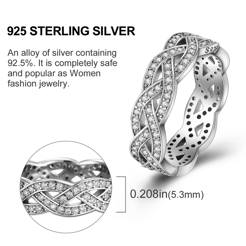925 Silver Women Fit Pandora Ring Original Heart Crown Fashion Rings Finger Rings Sparking Zircon Knot Ring Elevated