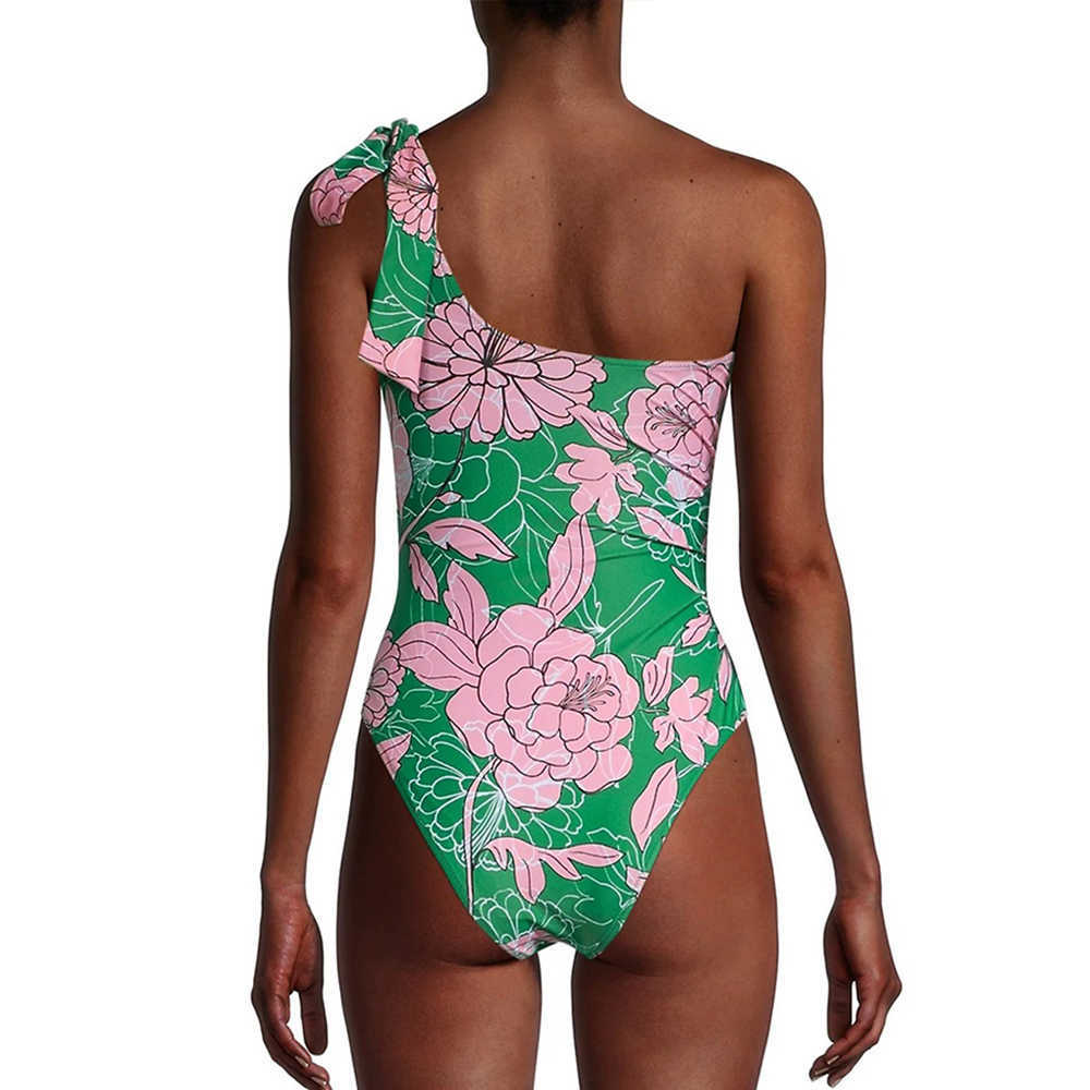 Moda de banho feminina 2023 moda colorblock swimsuit rosa rosa impressão de uma peça bikinis lancing up bathing maiô de verão