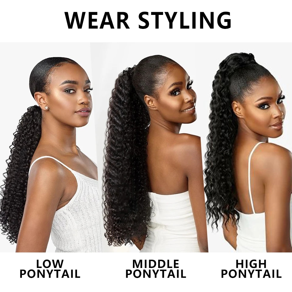 Kinky curly drawstring human hair ponytail hairpiece for black women low high clip ins new ponytail style natural black 1b 100g-160g Diva1