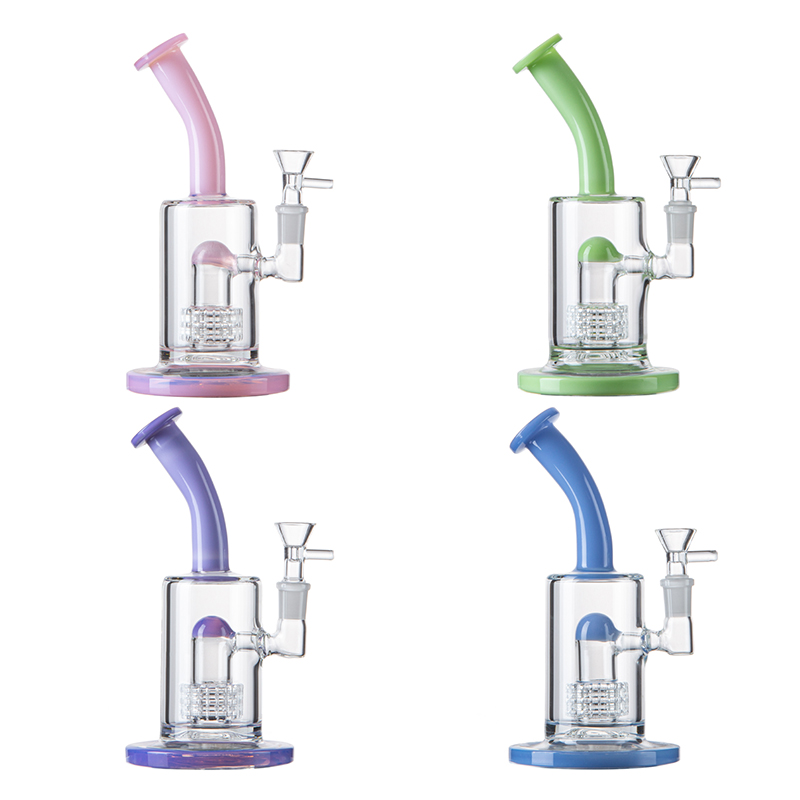 14mm Female Joint Glass Bongs Splash Guard 8Inch Hookahs 5mm Thickness Oil Dab Rigs with Dome Perc Blue Pink Purple Green Water Pipes birdcage perc with bowl