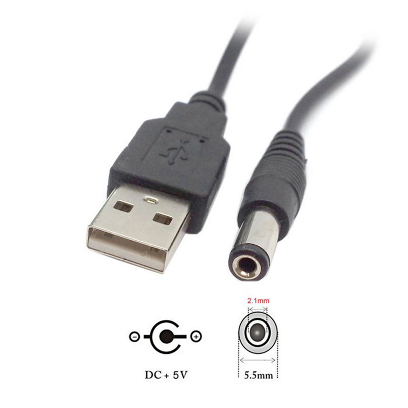 USB 2.0 A Type MaleからDC5.5mm*2.1mm、USBからDC5.5電源プラグバレルコネクタ5Vケーブル12銅コア80cm長