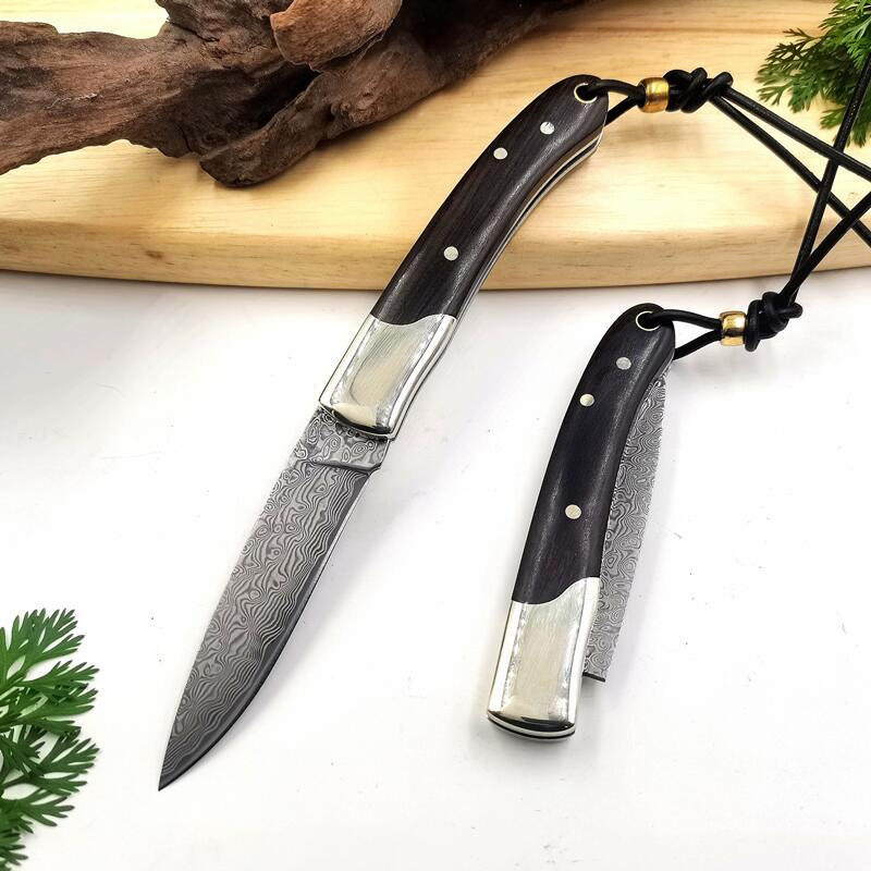 H2374 av högsta kvalitet H2374 Folding Blade Fruit Knife 67 Lager VG10 Damascus Steel Blade Ebony Wtih Brass Handle Outdoor Camping Handing EDC Pocket Mapp Knives