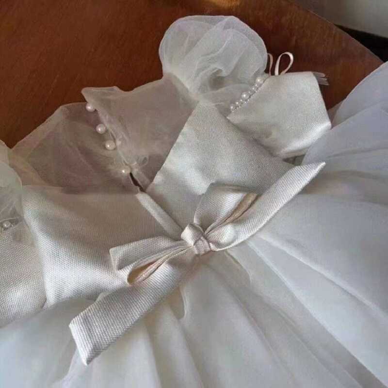 Abiti da ragazza 0-12 anni Vestito da festa di compleanno ragazze Vestito da ragazza con maniche a sbuffo in maglia di perle Abito da principessa bambina in raso bambina