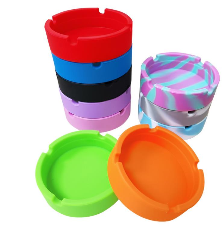 Colorful Silicone Smoking Round Portable Ashtray Durable Soft Eco-friendly Ashtrays High Temperature ResistanceAnti-fallAnti-slip 8.3CM OD