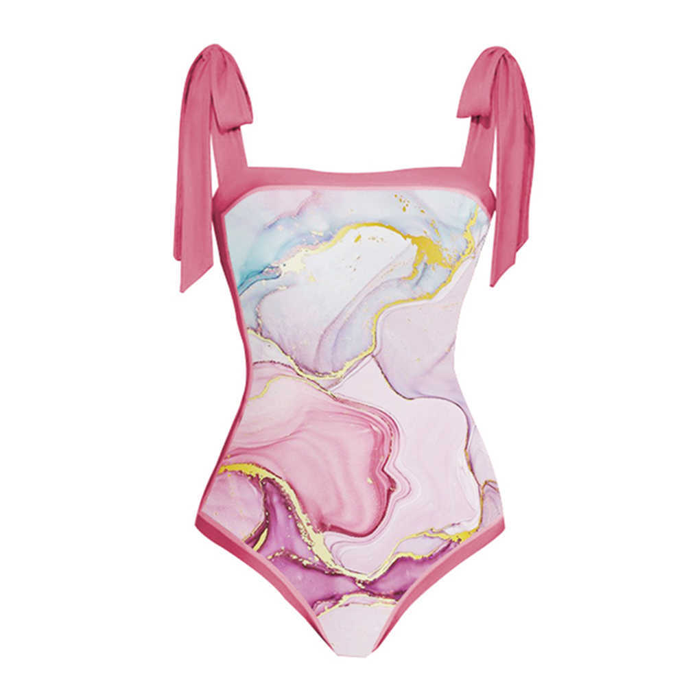 Costumi da bagno da donna Nuovi bikini da donna 2023 Stampa rosa Costume da bagno intero carino Stile semplice Costumi da bagno sexy Costumi da bagno allacciati Abbigliamento da spiaggia estivo T230303