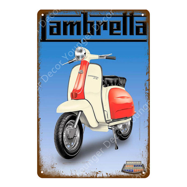 Retro Woman Car Art Painting Metal Tin Sign Italiaanse scooters Vintage Wall Plaque Man Cave Garage Shop Home Room Decor Motorfiets Personaliseerde poster Maat 30x20cm W02