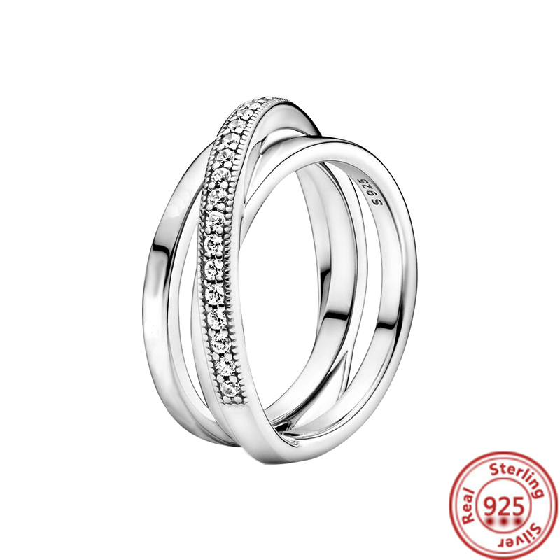 925 Silver Women Fit Pandora Ring Original Heart Crown Fashion Rings Princess Tiara Crown Sparkling Love Heart CZ