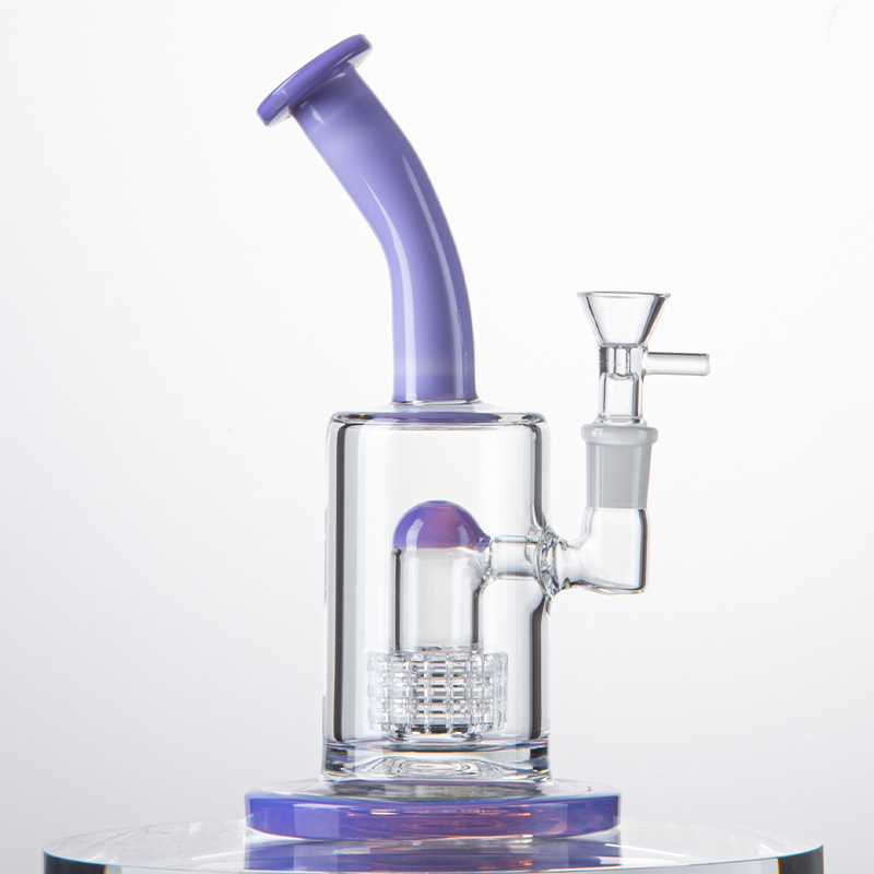 14mm Female Joint Glass Bongs Splash Guard 8Inch Hookahs 5mm Thickness Oil Dab Rigs with Dome Perc Blue Pink Purple Green Water Pipes birdcage perc with bowl