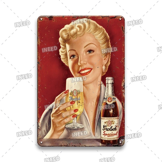 Tin Sign Pin Up Girl Metal Sign Beer Plaque Metal Vintage Beer Tin Sign Retro Metal Poster for Bar Pub Club Man Cave Wall Decor 30X20cm W03