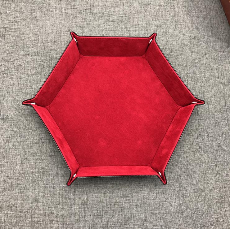 Foldbar Hexagon Dice Tray Decorative Dice Box för RPG DND Games Dice Pu Leather Storage Decorative Dish SN4093