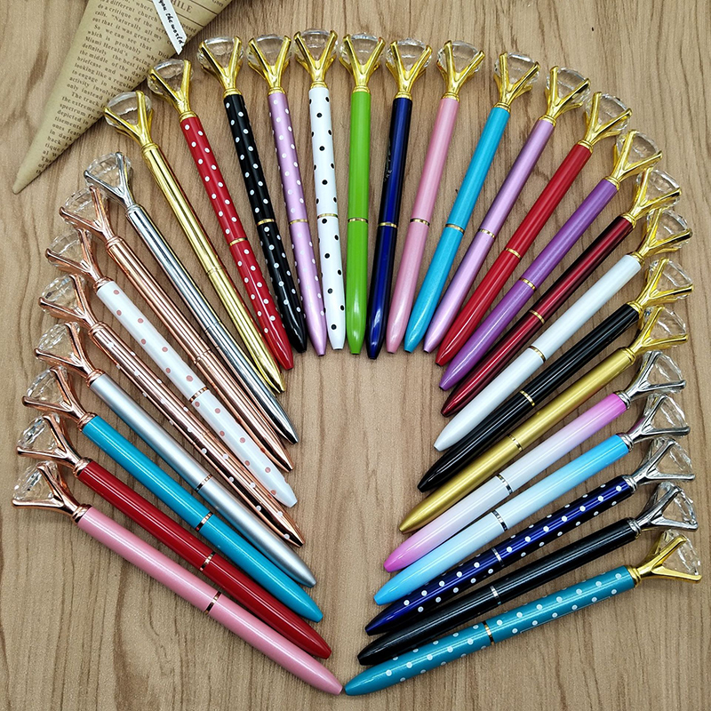 Stylo à bille de dessin animé en verre cristal, gros stylo à bille avec grand diamant, fournitures scolaires et de bureau à la mode